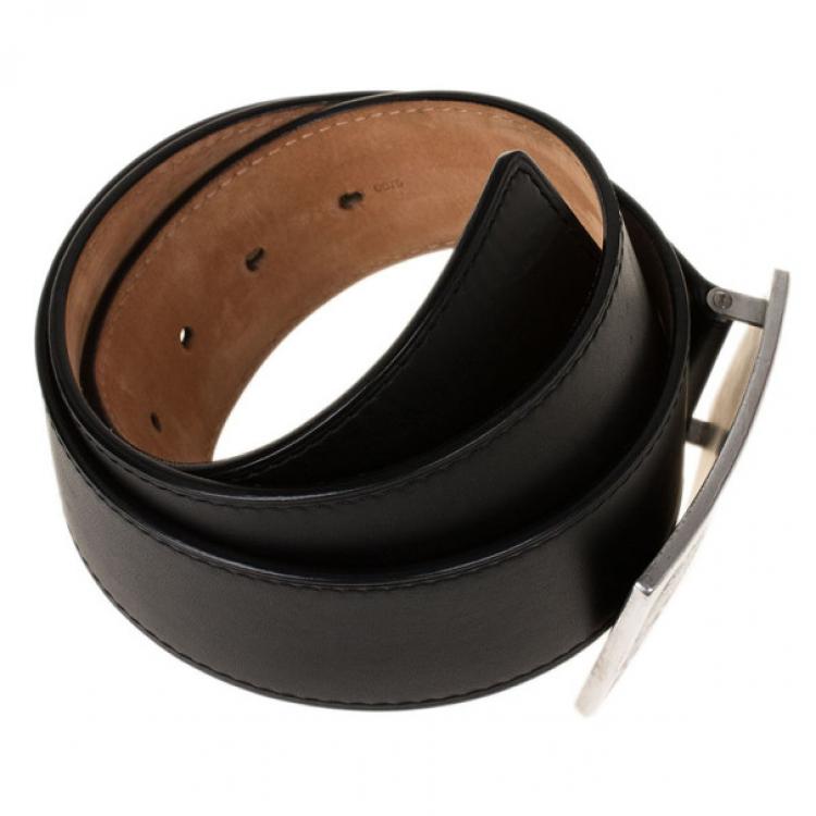 Pre Owned Louis Vuitton Black Jeans Calf Leather Belt 95CM