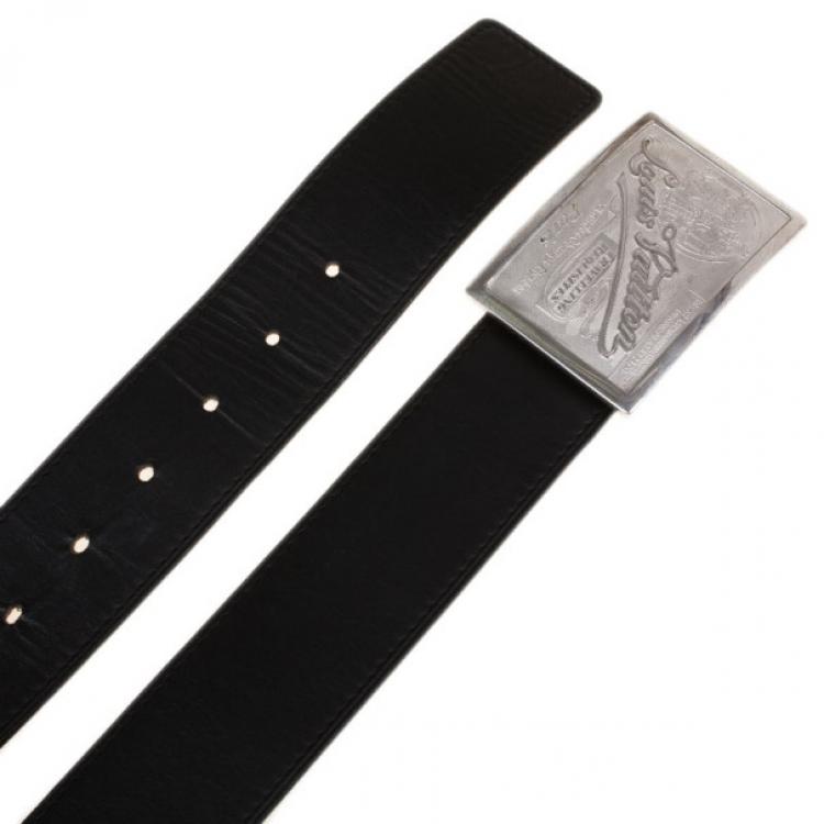 Pre Owned Louis Vuitton Black Jeans Calf Leather Belt 95CM