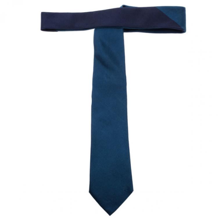 Pre Owned Louis Vuitton Two Tone Blue Silk Tie