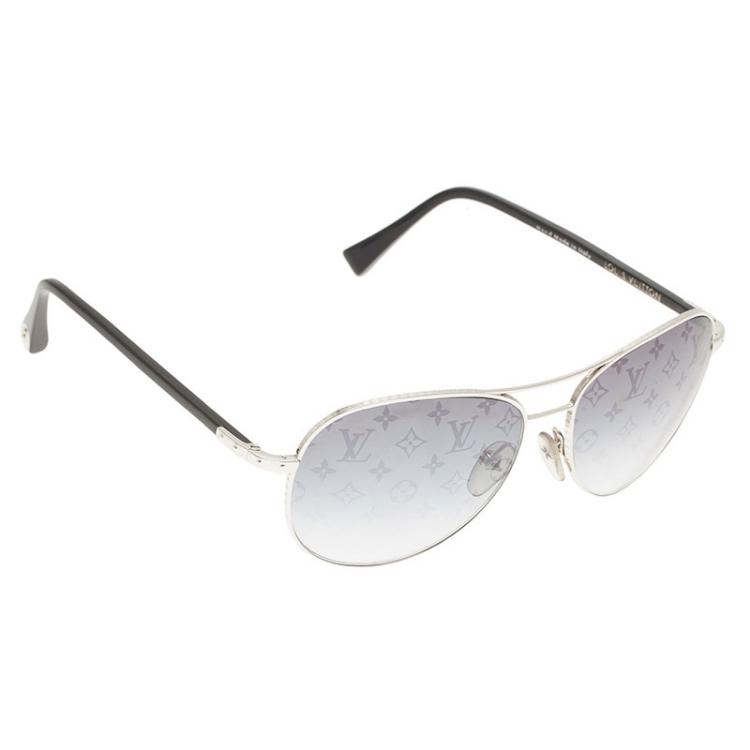 $650 Louis Vuitton Monogram Logo Conspiration Pilote Silver Grey Sunglasses  - Lust4Labels