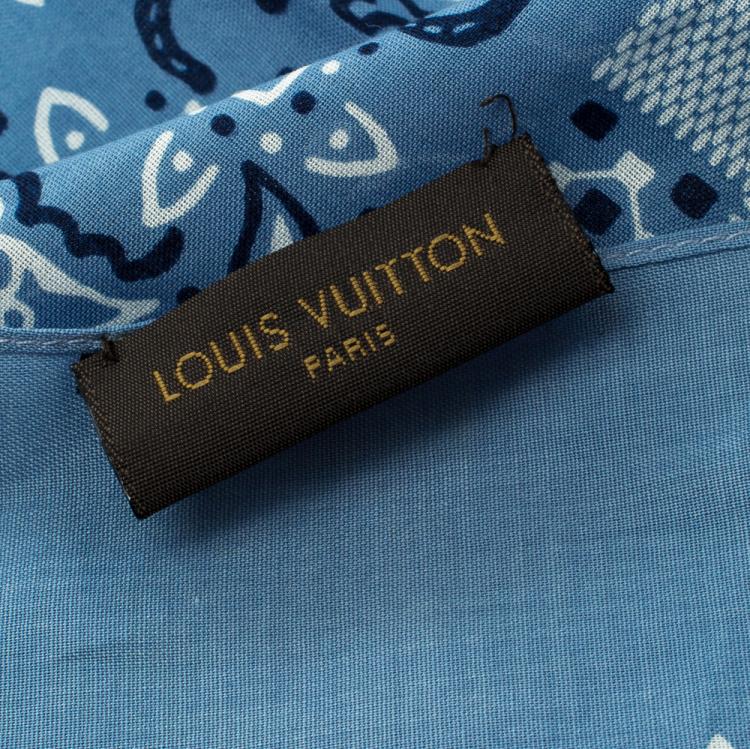 Pre Owned Louis Vuitton Blue Paisley Print Cotton On the Road Bandana Scarf