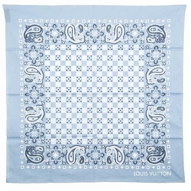 Pre Owned Louis Vuitton Blue Paisley Print Cotton On the Road Bandana Scarf