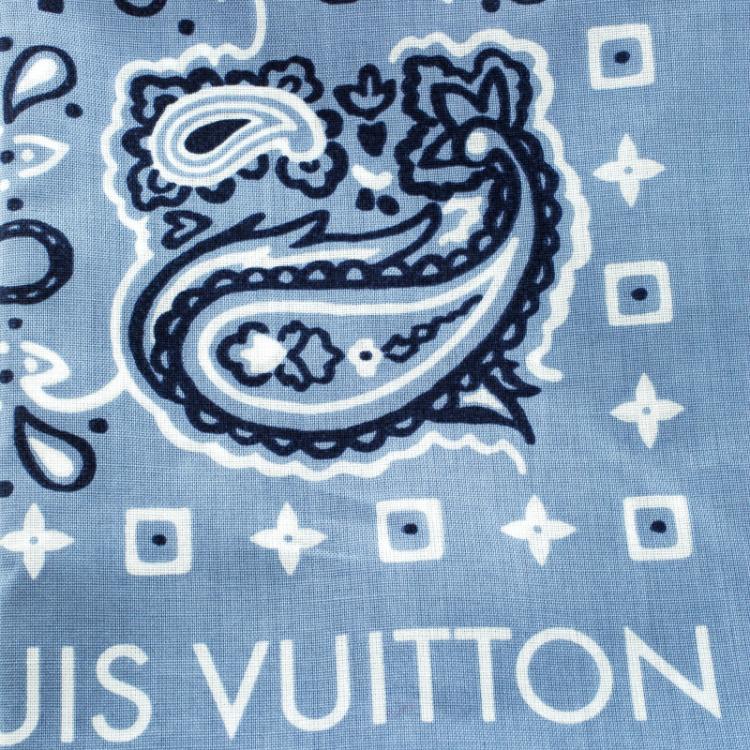 Pre Owned Louis Vuitton Blue Paisley Print Cotton On the Road Bandana Scarf