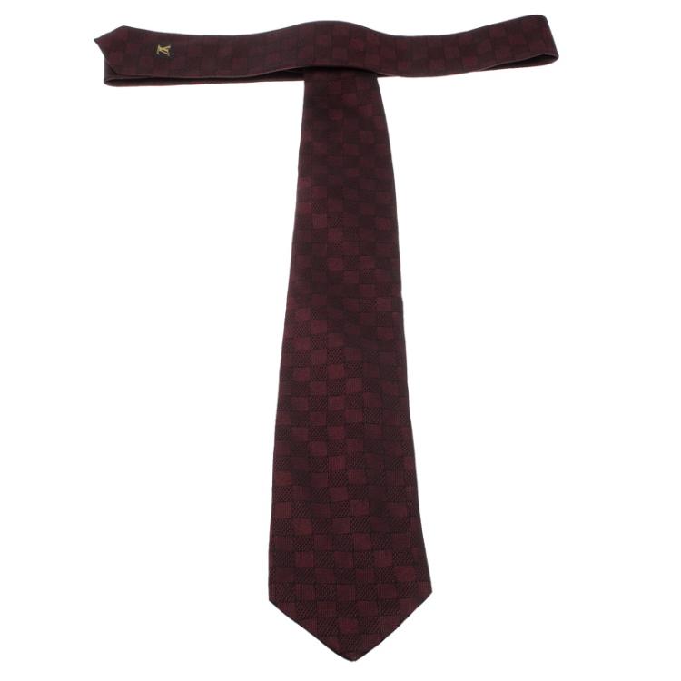 مملوكة مسبقًا Louis Vuitton Maroon Damier Ebene Silk Jacquard Tie