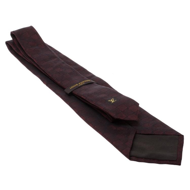 مملوكة مسبقًا Louis Vuitton Maroon Damier Ebene Silk Jacquard Tie