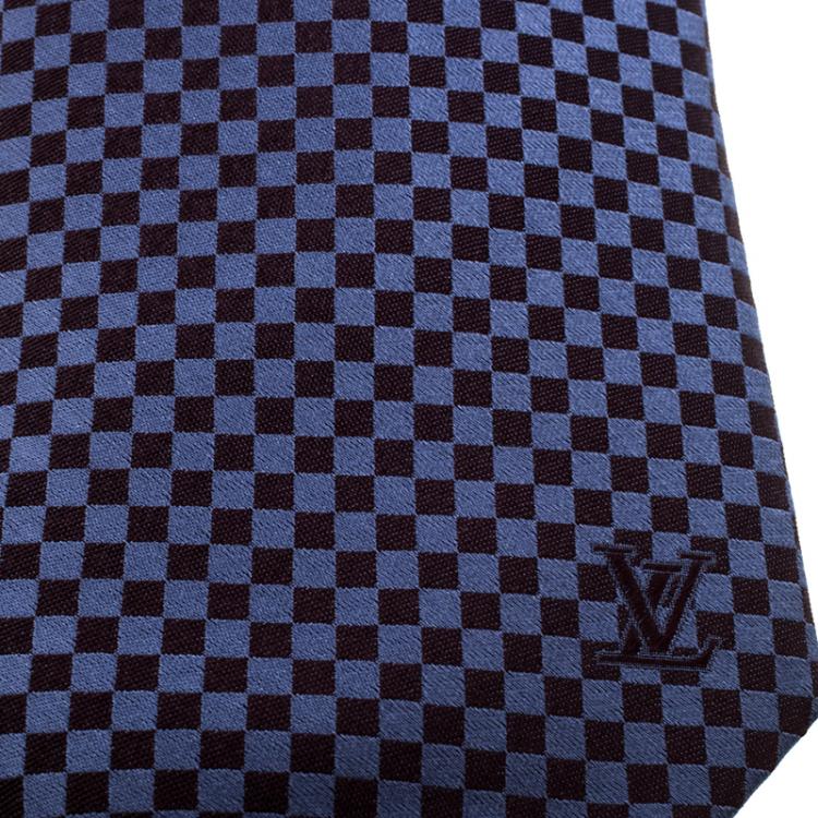 Louis Vuitton Navy Blue Petit Damier Pattern Jacquard Silk Tie