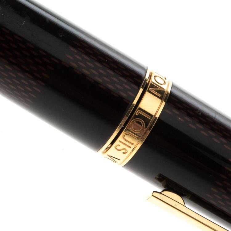 Pre Owned Louis Vuitton Grand Tour Damier Lacquer Gold Tone Ballpoint Pen