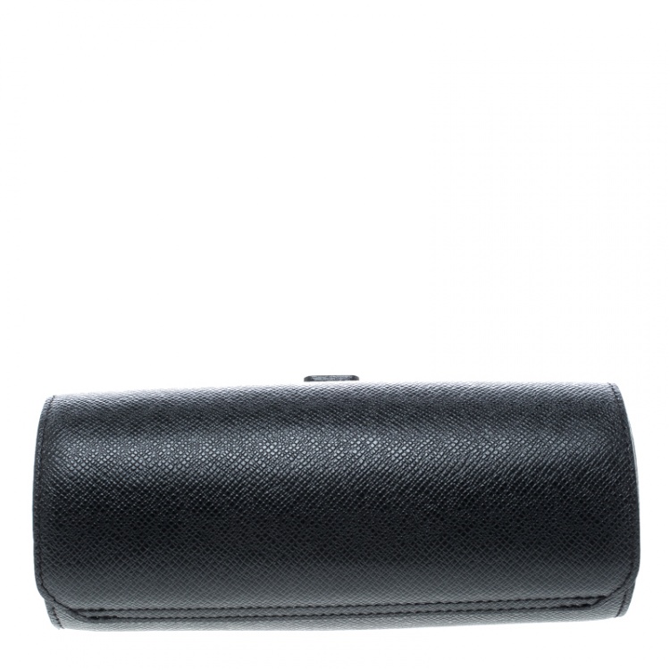 Pre Owned Louis Vuitton Black Taiga Leather 3 Watch Case  