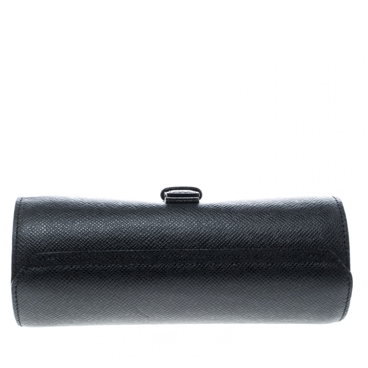 Pre Owned Louis Vuitton Black Taiga Leather 3 Watch Case  