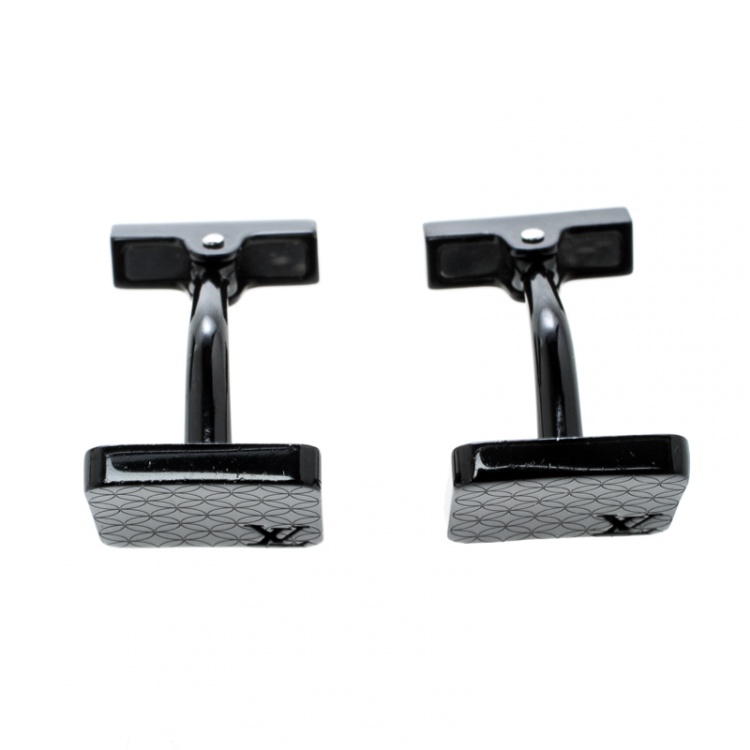 مملوكة مسبقًا Louis Vuitton Champs Elysées Black Textured Cufflinks