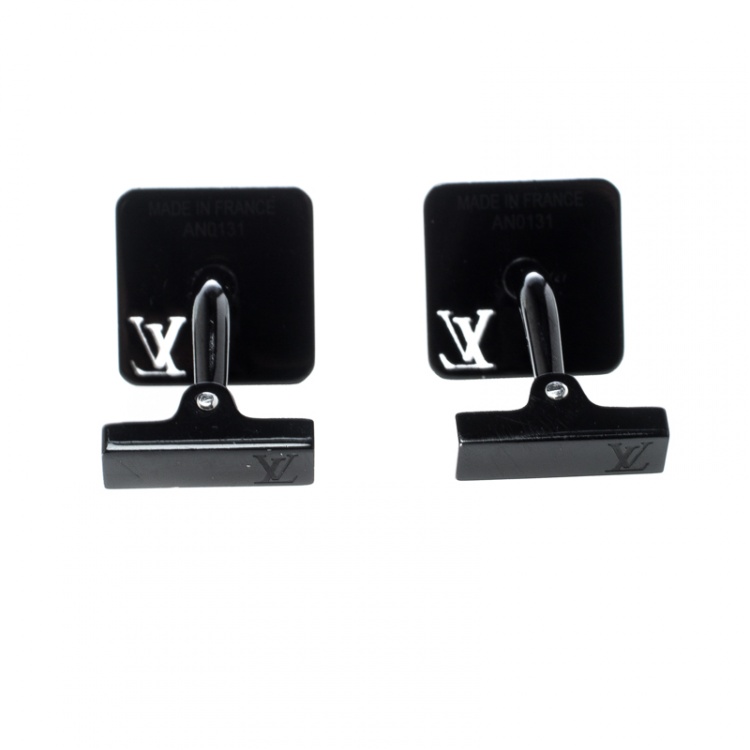 مملوكة مسبقًا Louis Vuitton Champs Elysées Black Textured Cufflinks