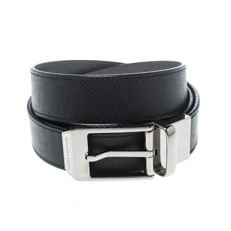 Pre Owned Louis Vuitton Black/Grey Taiga Leather Slender Reversible Belt 95cm