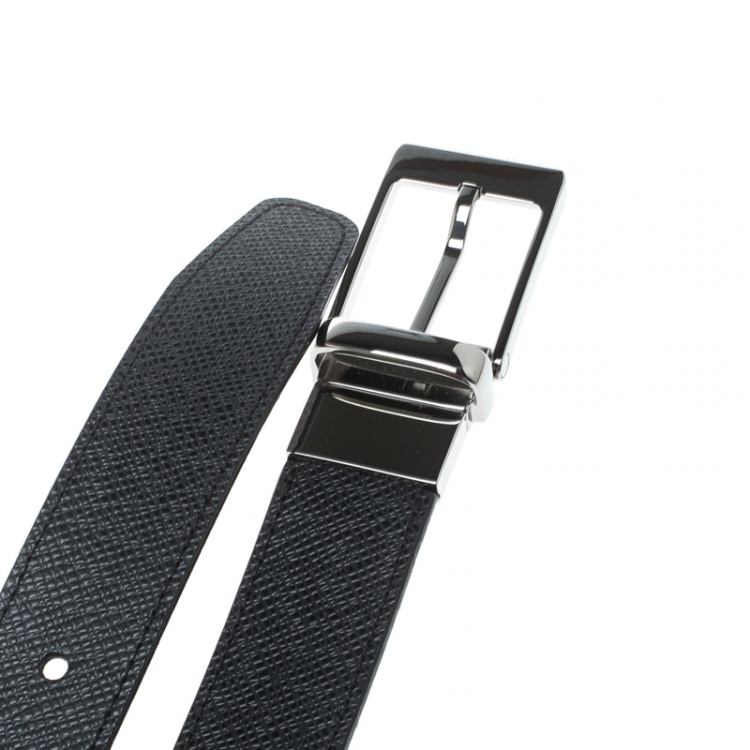 Pre Owned Louis Vuitton Black/Grey Taiga Leather Slender Reversible Belt 95cm