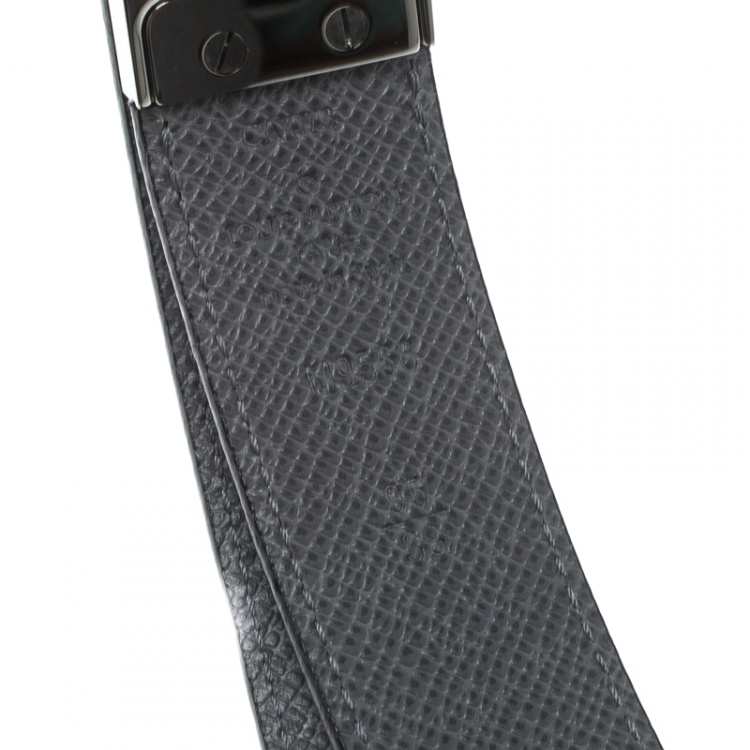 Pre Owned Louis Vuitton Black/Grey Taiga Leather Slender Reversible Belt 95cm