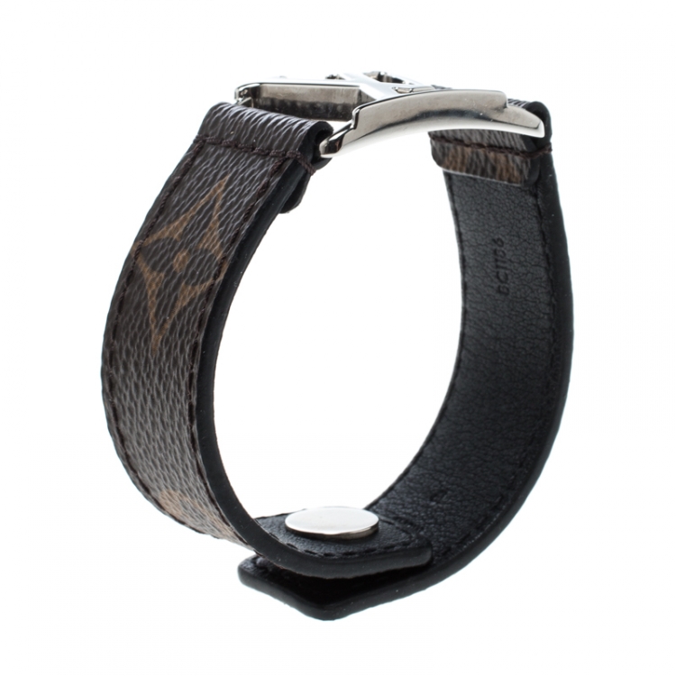 Pre Owned Louis Vuitton Hockenheim Monogram Canvas Silver Tone Bracelet