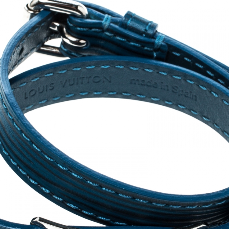 Pre Owned Louis Vuitton Blue Leather Silver Tone Wrap Bracelet 19