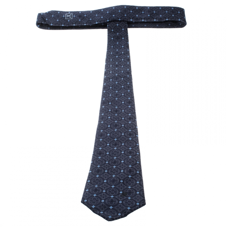 Pre Owned Louis Vuitton Navy Blue Monogram Patterned Silk Jacquard Tie