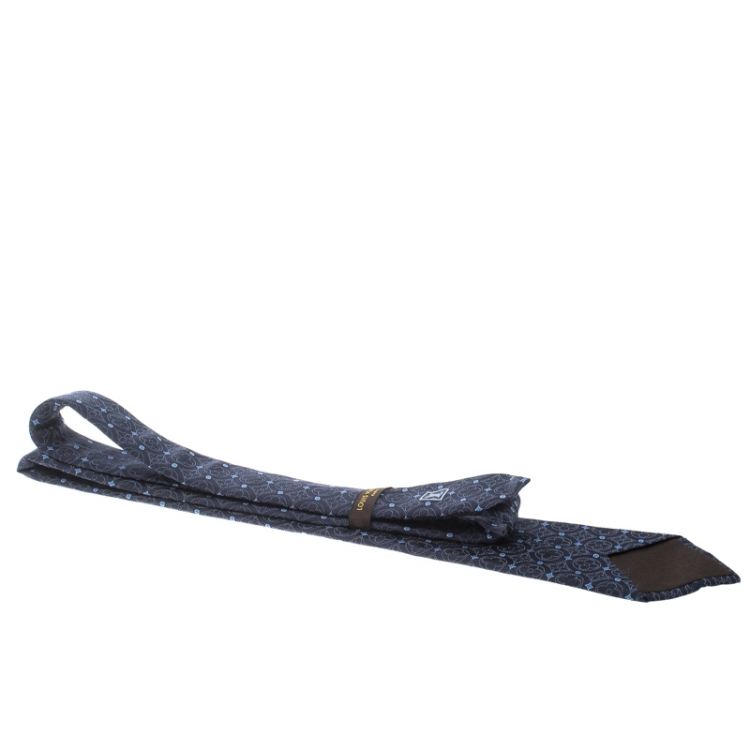 Pre Owned Louis Vuitton Navy Blue Monogram Patterned Silk Jacquard Tie