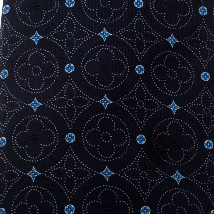 Pre Owned Louis Vuitton Navy Blue Monogram Patterned Silk Jacquard Tie