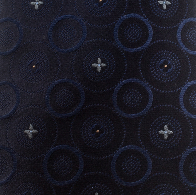 Pre Owned Louis Vuitton Navy Blue Monogram Patterned Silk Quatrefoil Jacquard Tie