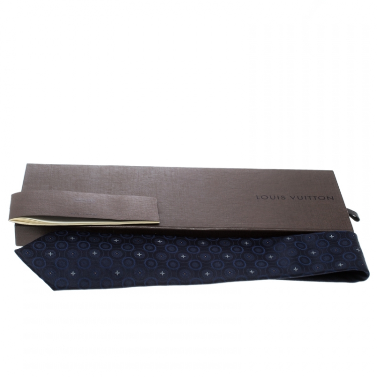 Pre Owned Louis Vuitton Navy Blue Monogram Patterned Silk Quatrefoil Jacquard Tie