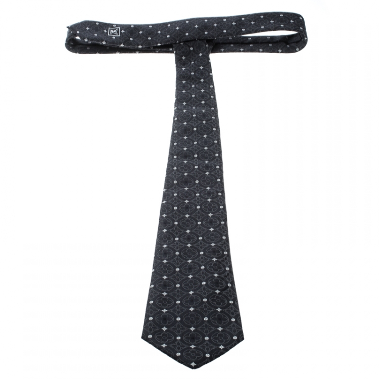 Pre Owned Louis Vuitton Black Monogram Patterned Silk Jacquard Tie