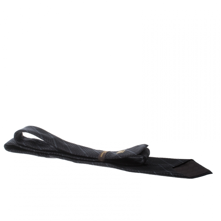 مملوكة مسبقًا Louis Vuitton Black Damier Patterned Striped Silk Jacquard Ecu Tie