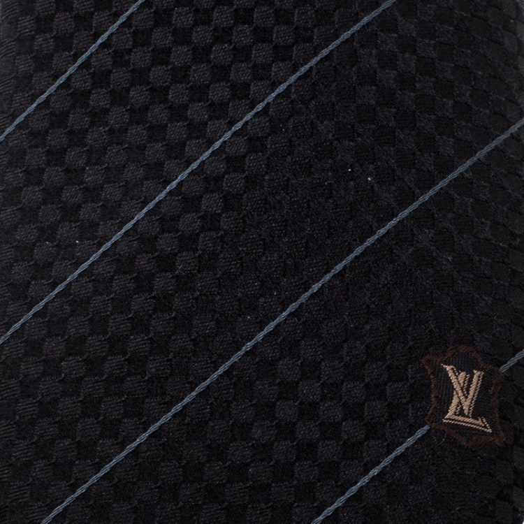 مملوكة مسبقًا Louis Vuitton Black Damier Patterned Striped Silk Jacquard Ecu Tie