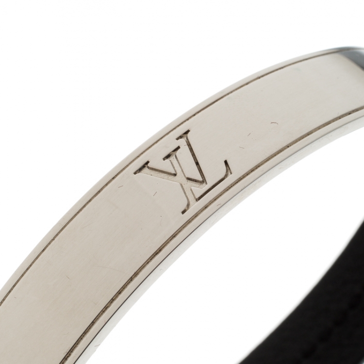 Pre Owned Louis Vuitton Curve it Leather Silver Tone Bracelet