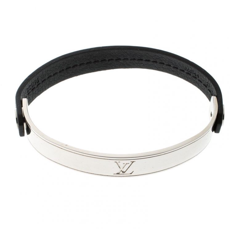 Pre Owned Louis Vuitton Curve it Leather Silver Tone Bracelet