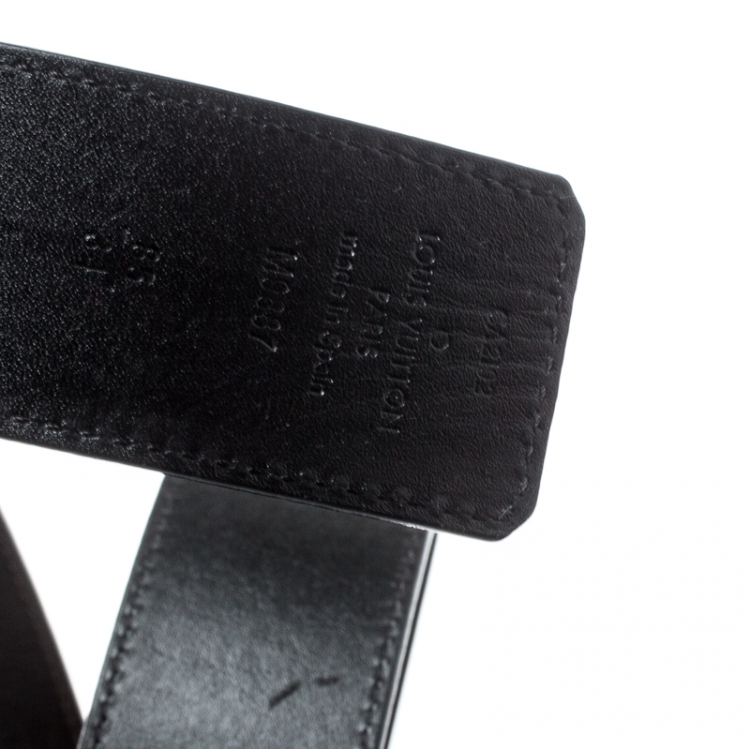 Pre Owned Louis Vuitton Black Leather Reversible Initials Belt Size 85 CM