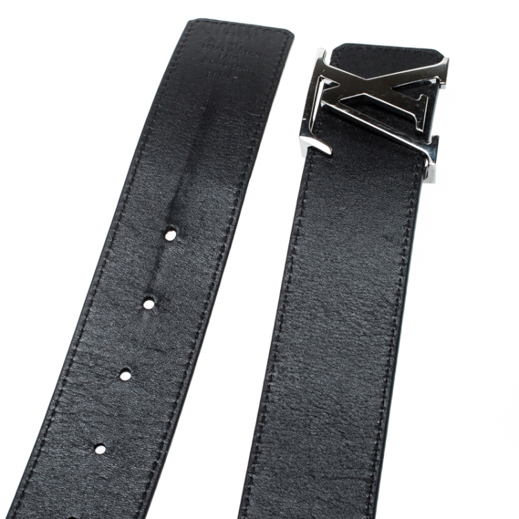 Pre Owned Louis Vuitton Black Leather Reversible Initials Belt Size 85 CM