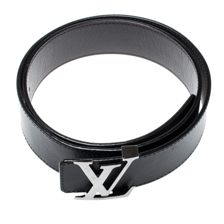 Pre Owned Louis Vuitton Black Leather Reversible Initials Belt Size 85 CM