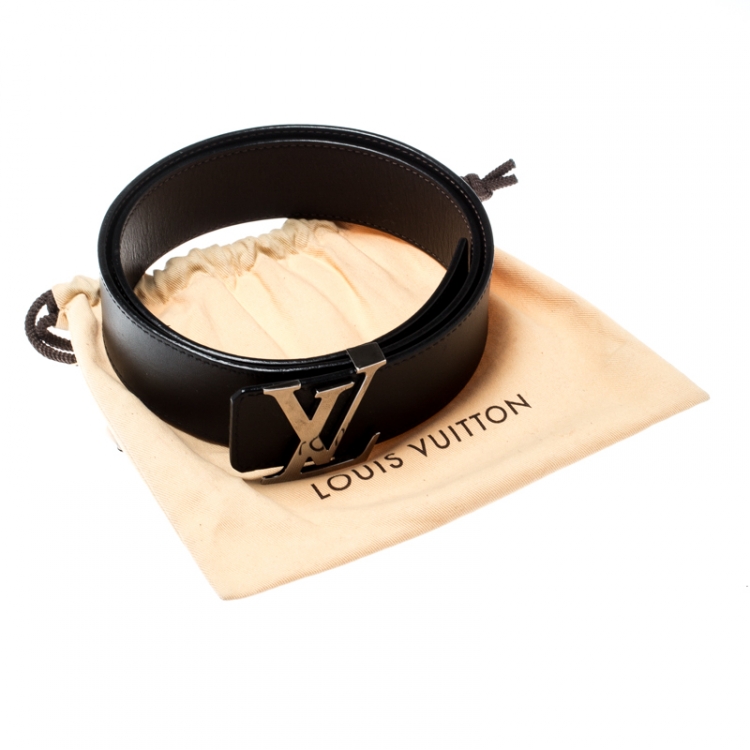 Pre Owned Louis Vuitton Black Leather Reversible Initials Belt Size 85 CM