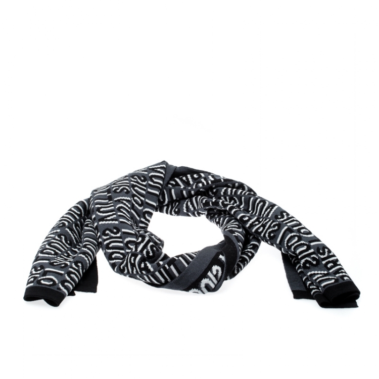 Pre Owned Louis Vuitton Black & Grey Wool Article de Voyage Wool Scarf