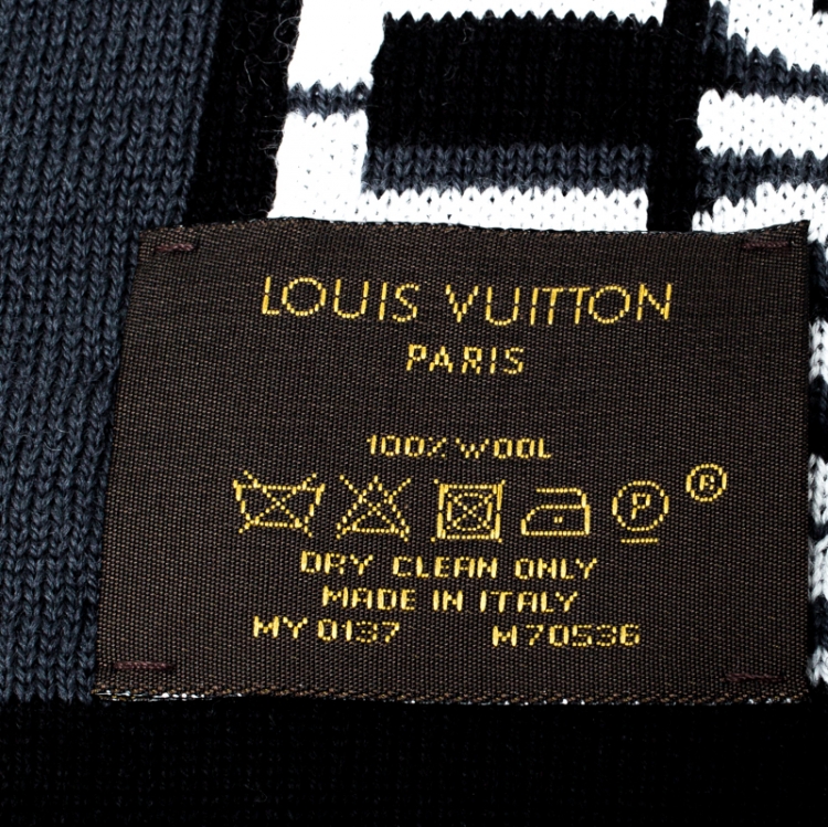 Pre Owned Louis Vuitton Black & Grey Wool Article de Voyage Wool Scarf