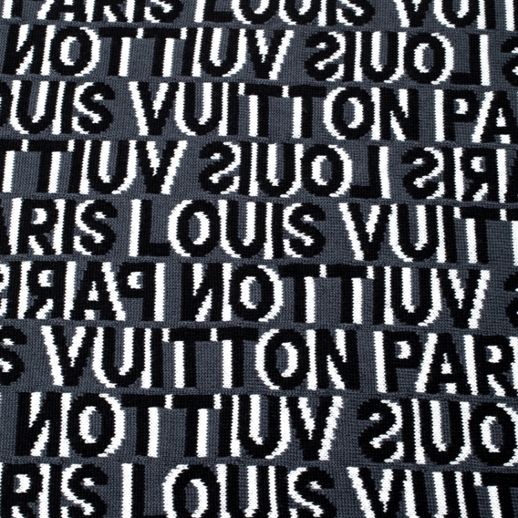 Pre Owned Louis Vuitton Black & Grey Wool Article de Voyage Wool Scarf