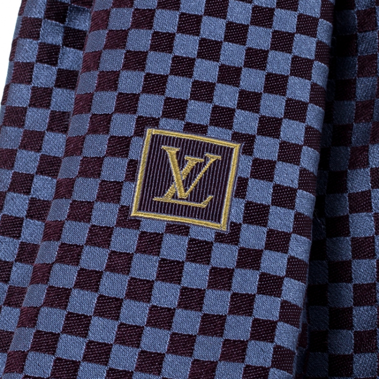 Pre Owned Louis Vuitton Navy Blue Petit Damier Pattern Jacquard Silk Classic Tie