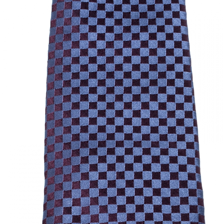 Pre Owned Louis Vuitton Navy Blue Petit Damier Pattern Jacquard Silk Classic Tie