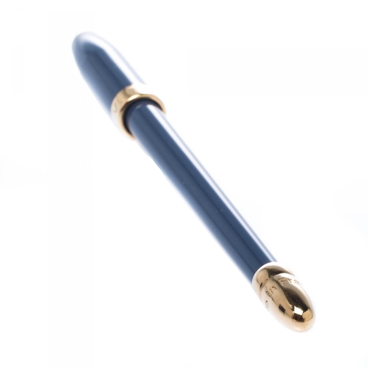 Pre Owned Louis Vuitton Blue Enamel Gold Tone Slim Ballpoint Pen