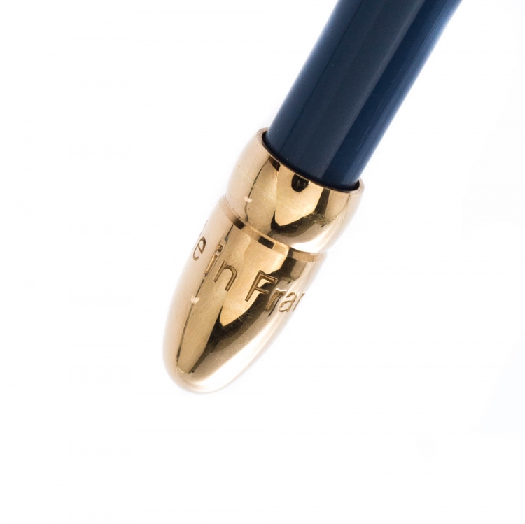 Pre Owned Louis Vuitton Blue Enamel Gold Tone Slim Ballpoint Pen