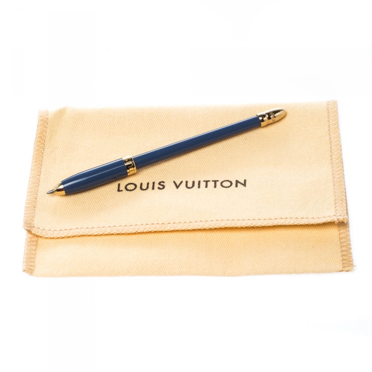 Pre Owned Louis Vuitton Blue Enamel Gold Tone Slim Ballpoint Pen