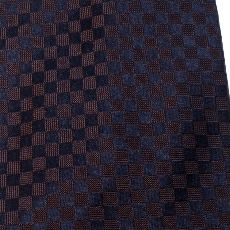 Louis Vuitton Navy Blue Petit Damier Pattern Jacquard Silk Classic