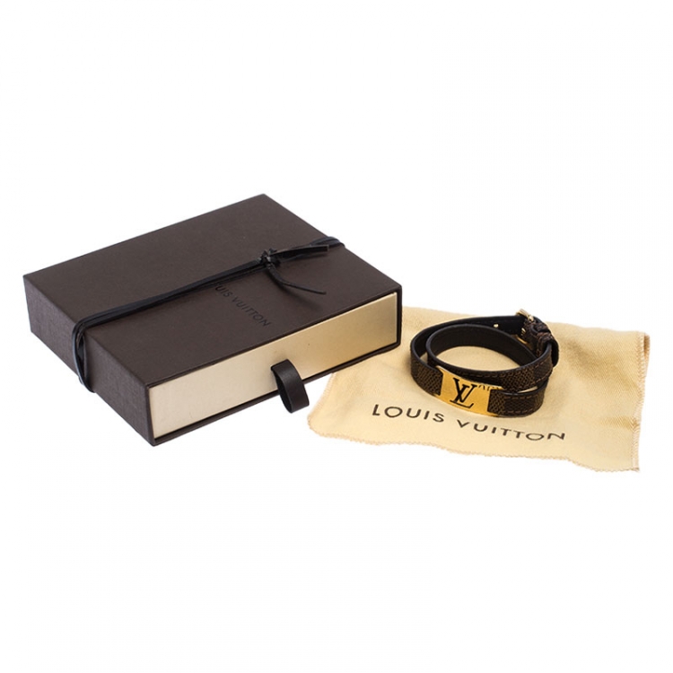 مملوكة مسبقًا Louis Vuitton Gold Tone Sign It Damier Ebene Leather Bracelet
