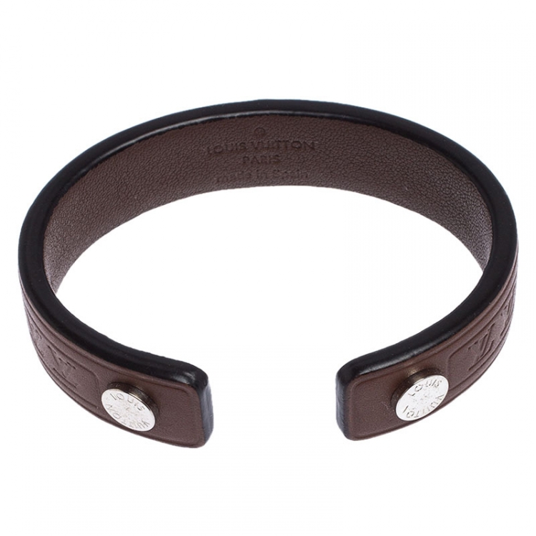 Pre Owned Louis Vuitton Brown Leather Open Cuff Bracelet 19