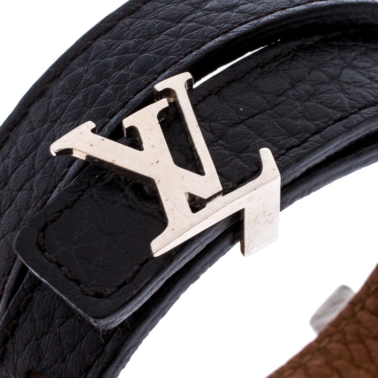 Pre Owned Louis Vuitton LV Initials Black/Brown Reversible Leather Double Wrap Bracelet