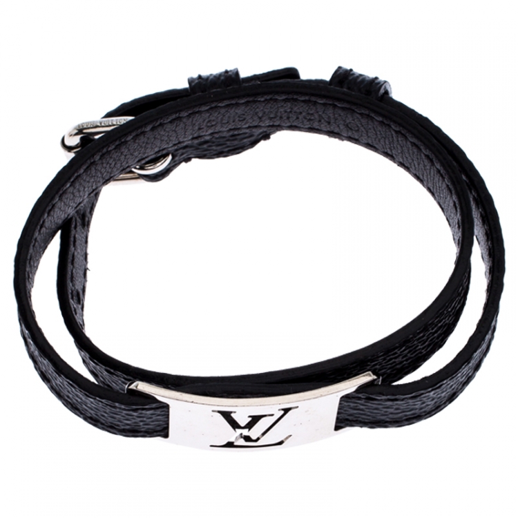 Pre Owned Louis Vuitton Damier Graphite Silver Tone Sign It Bracelet 