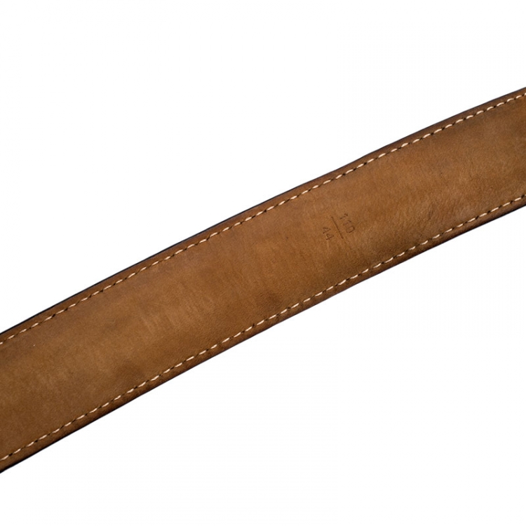 Pre Owned Louis Vuitton Dark Brown Leather Utah Ecusson Buckle Belt 110CM