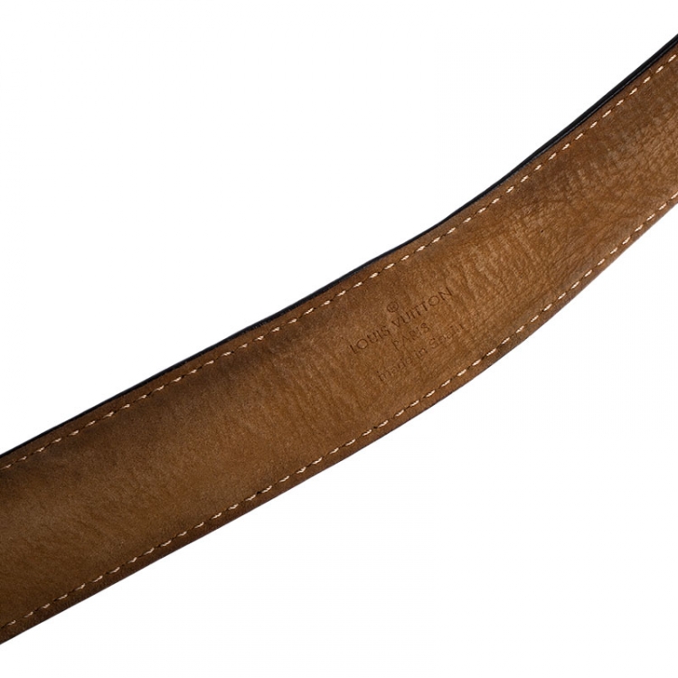 Pre Owned Louis Vuitton Dark Brown Leather Utah Ecusson Buckle Belt 110CM