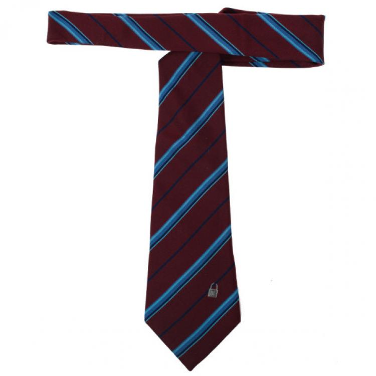 Pre Owned Louis Vuitton Burgundy Striped Tie